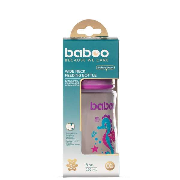 Бутылочка с соской силиконовой широкая 250 мл. Sea life 3 мес+ BABOO