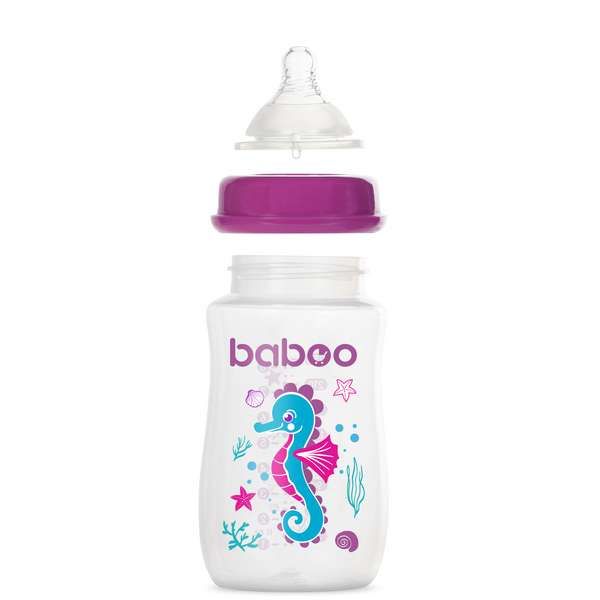 Бутылочка с соской силиконовой широкая 250 мл. Sea life 3 мес+ BABOO фото №3