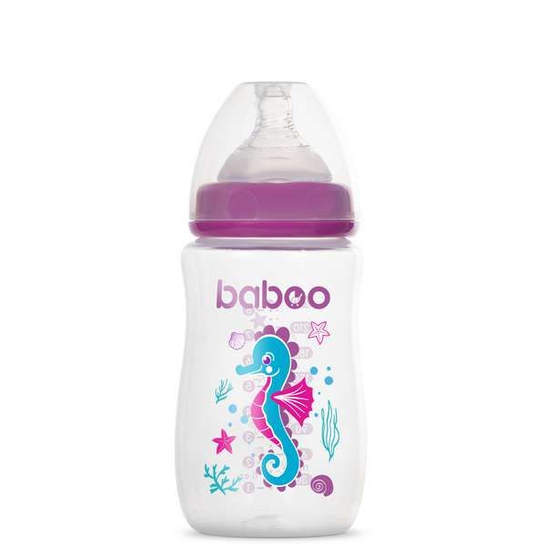 Бутылочка с соской силиконовой широкая 250 мл. Sea life 3 мес+ BABOO фото №2