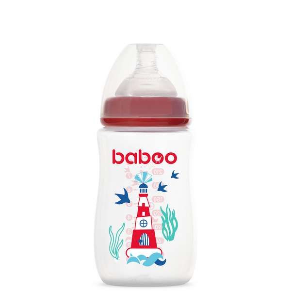 Бутылочка с соской силиконовой широкая 250 мл. Marine 3+ BABOO