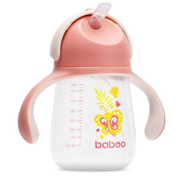 Кружка-поильник с трубочкой 260 мл. розовая Butterfly 9 мес+ BABOO фото №3