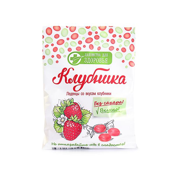 Карамель леденцовая без сахара на изомальте со вкусом клубники Лакомства для здоровья 50г