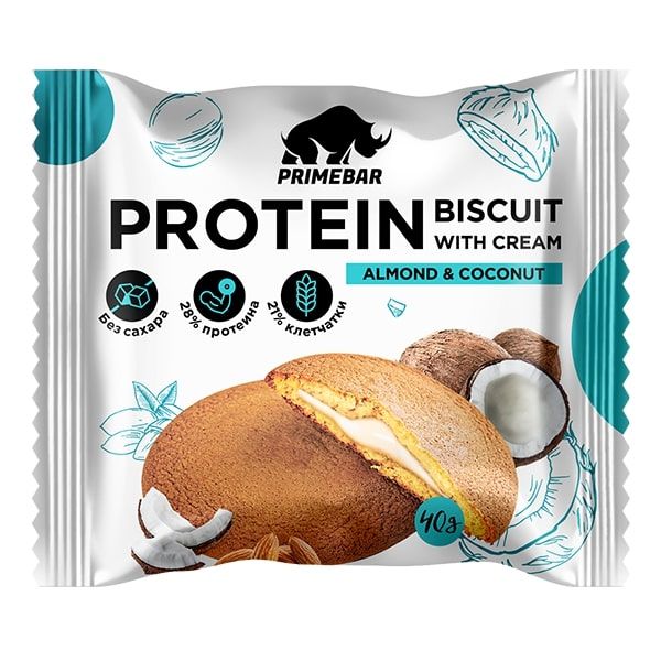 Печенье протеиновое с начинкой со вкусом Кокос и миндаль Primebar/Праймбар 10шт х 40г