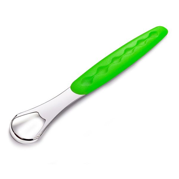 Скребок для языка Dentalpik металлический с чехлом салатовый фото №3
