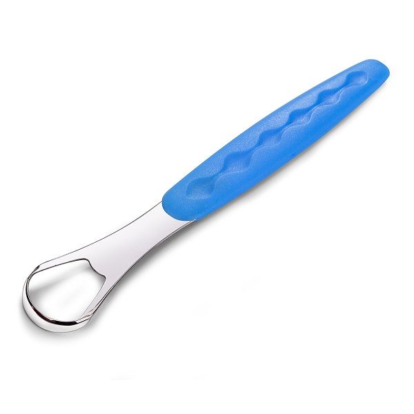 Скребок для языка Dentalpik металлический с чехлом синий фото №3