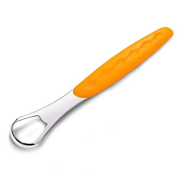 Скребок для языка Dentalpik металлический с чехлом оранжевый фото №2