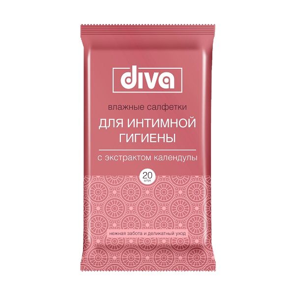 Салфетки влажные для интимной гигиены с экстрактом календулы Diva 20шт