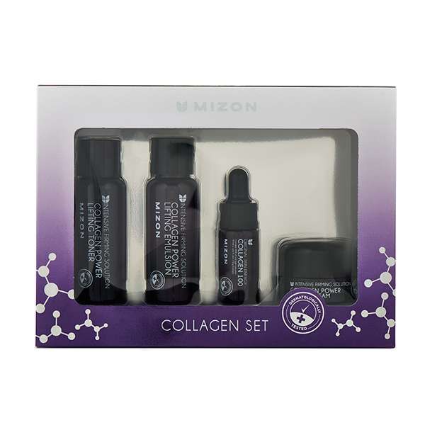 Набор Collagen miniature set Mizon/Мизон: Эмульсия 40мл+Тонер 40мл+Сыворотка 15мл+Крем для лица 9,3мл