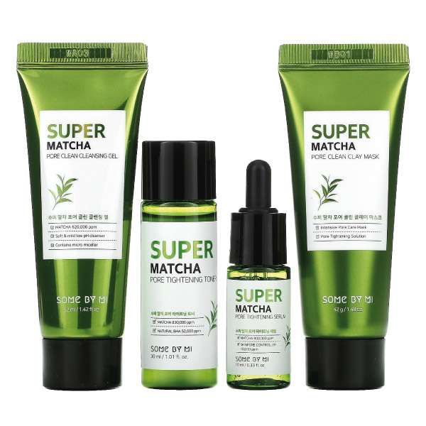 Набор: гель, маска, тонер, сыворотка Super matcha pore care starter kit Some By Mi 124мл