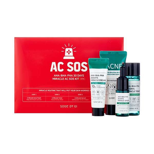 Набор: тонер сыворотка крем для лица пенка Aha bha pha 30 days miracle ac sos kit Some By Mi 90мл Набор: тонер сыворотка крем для лица пенка Aha bha pha 30 days miracle ac sos kit Some By Mi 90мл