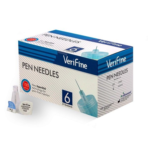Иглы для инсулиновых шприц-ручек стерильные Verifine 0,25х6мм 31G 100шт