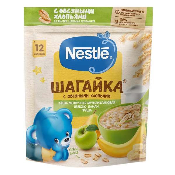 Каша мультизлаковая яблоко, банан и груша Шагайка Nestle/Нестле дой-пак 200г фото №7