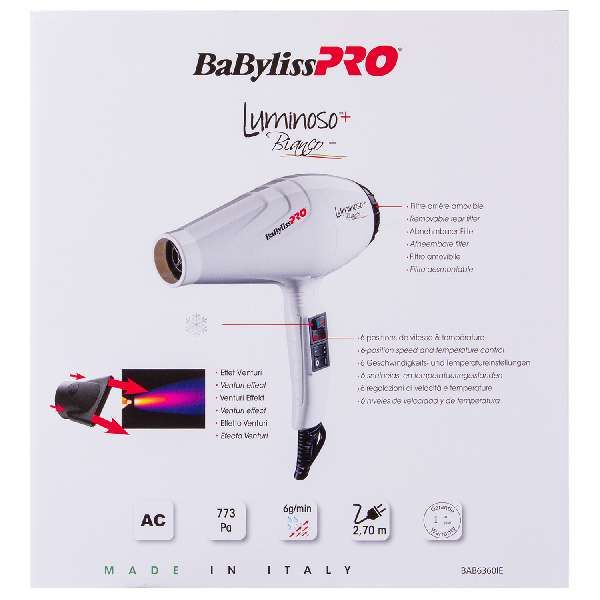 Фен c 2 насадками белый Luminoso+ Pro Babyliss/Бэбилис фото №3