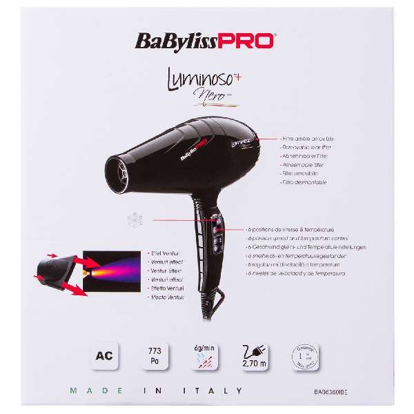 Фен черный с 2 насадками Luminoso+ Pro Babyliss/Бэбилис фото №3