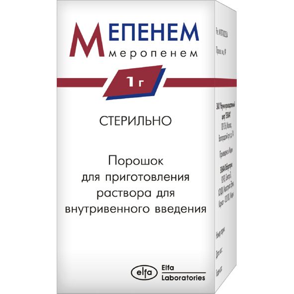 Мепенем порошок для приг. раствора для в/в введ. 1000мг