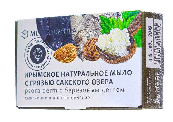 Мыло на основе грязи сакского озера psora-derm с березовым дегтем дом природы med formula 100 г фото №5