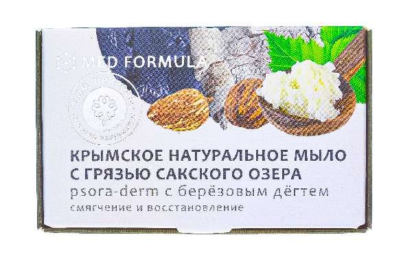 Мыло на основе грязи сакского озера psora-derm с березовым дегтем дом природы med formula 100 г