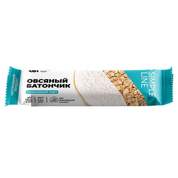 Батончик овсяный кокосовый торт с кокосовой стружкой ABC Healthy Food 50г Батончик овсяный кокосовый торт с кокосовой стружкой ABC Healthy Food 50г