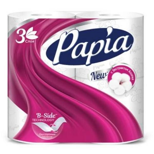 Бумага туалетная белая трёхслойная Papia 4шт