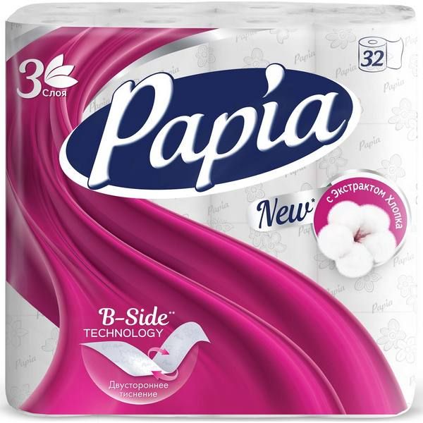 Бумага туалетная белая трёхслойная Papia 32шт
