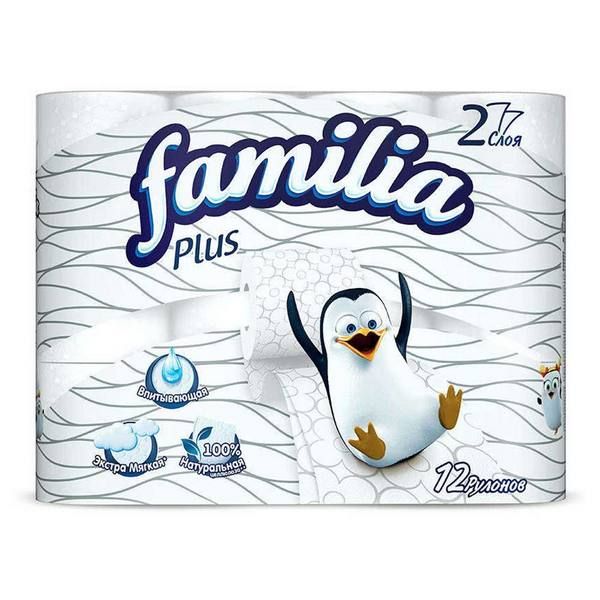 Бумага туалетная белая двухслойная Plus Familia 12шт