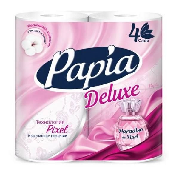 Бумага туалетная белая с ароматом Paradiso Fiori и рисунком четырёхслойная Deluxe Papia 4шт