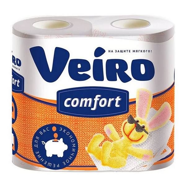 Бумага туалетная 2-х слойная оранжевая Comfort Вейро 4шт