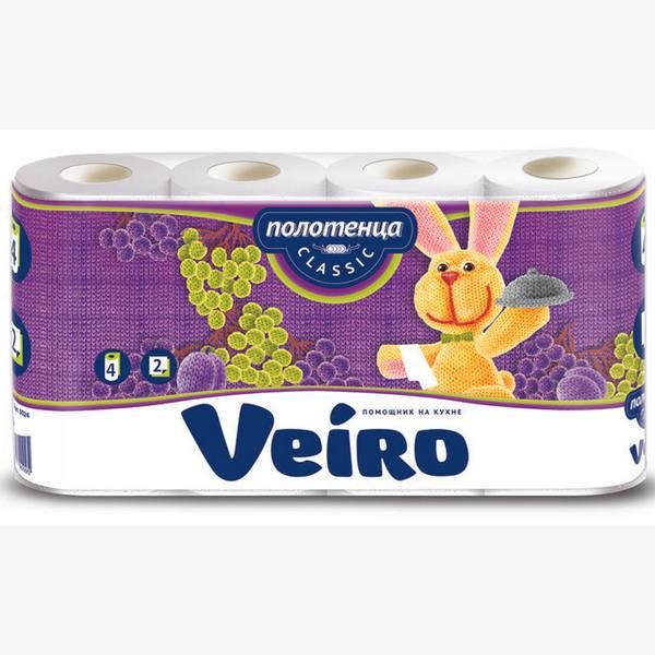 Полотенца бумажные 2-х слойные белые 50 листов Classic Вейро 4шт