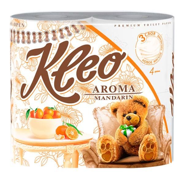 Бумага туалетная 3-х слойная оранжевая ароматизированная Мандарин Kleo Aroma Мягкий знак 4шт