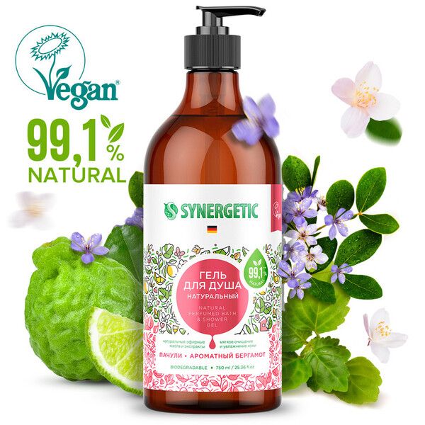 Гель для душа пачули и ароматный бергамот Synergetic 750мл фото №5