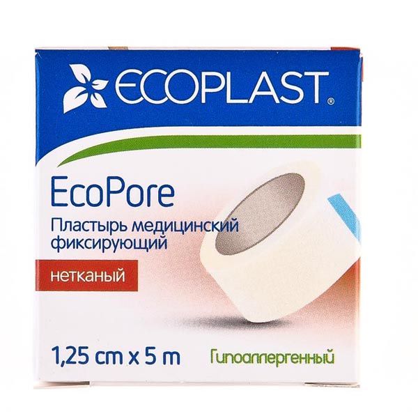 Пластырь фиксирующий нетканый ЭкоПор Ecoplast/Экопласт 1,25см х 5м