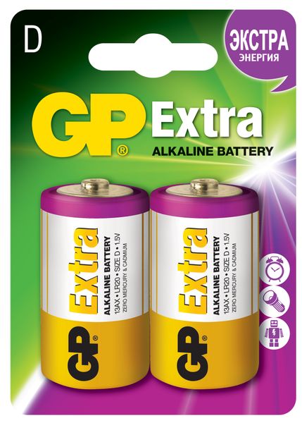 Батарейка алкалиновая D LR20 1,5V Extra GP/ДжиПи 2шт