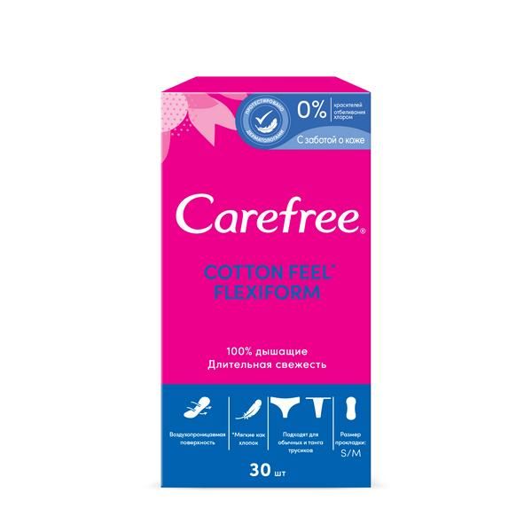 Прокладки женские гигиенические ежедневные Feel Flexiform Cotton Carefree/Кэфри 30шт