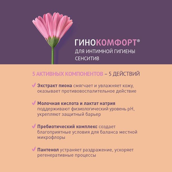 Гель Гинокомфорт для интимной гигиены моющий Сенситив 200 мл фото №3