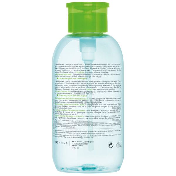 Вода мицеллярная H2O Sebium Bioderma/Биодерма помпа 500мл фото №3 Вода мицеллярная H2O Sebium Bioderma/Биодерма помпа 500мл фото №3