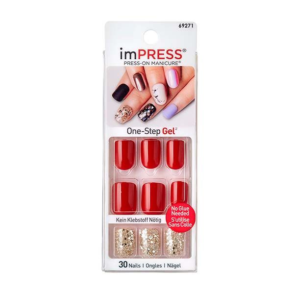 Лак твердый для маникюра короткая длина Красное золото imPRESS Manicure Accent Kiss 30шт