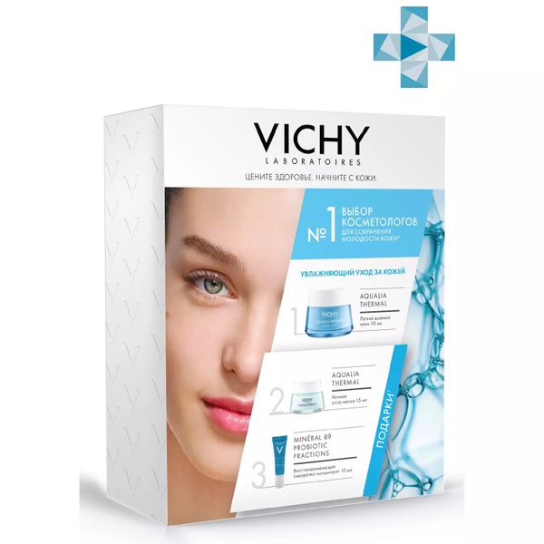 Набор Aqualia Thermal Vichy/Виши: Крем легкий 50мл+Маска-уход ночная 15мл+Сыворотка-концентрат укрепляющая Mineral89 10мл