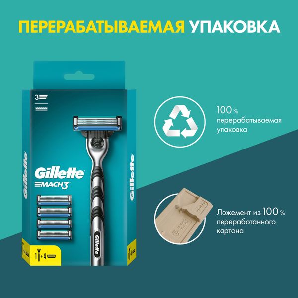 Набор Gillette/Жиллетт: Бритва со сменной кассетой Mach3+Кассеты сменные Mach3 4шт фото №3