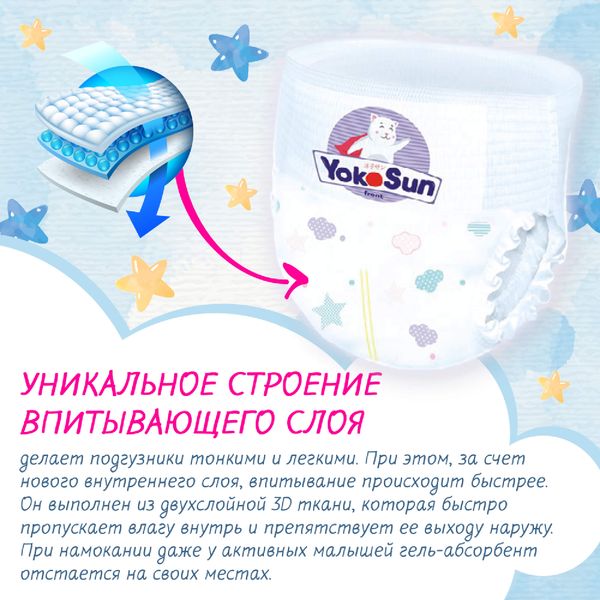 Подгузники-трусики детские YokoSun 6-10кг 58шт 3уп р.M фото №7