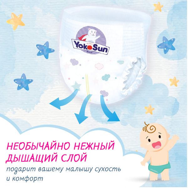 Подгузники-трусики детские YokoSun 6-10кг 58шт 3уп р.M фото №6