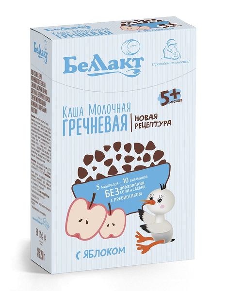 Каша зерно-молочная гречневая с яблоком с пребиотиком Беллакт 250г