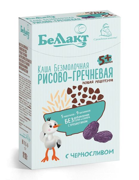 Каша безмолочная зерновая рисово-гречневая с черносливом с пребиотиком Беллакт 200г
