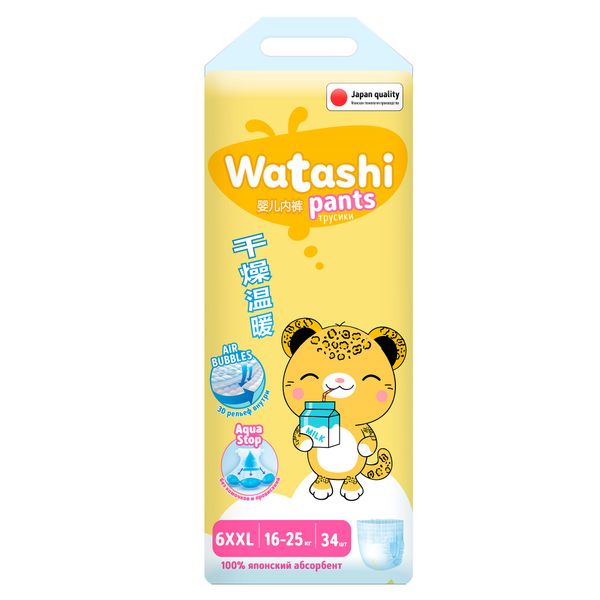 Подгузники-трусики одноразовые для детей Jambo-pack КК/2 Watashi 16-25кг 34шт р.XXL (6)