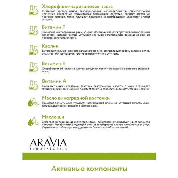 Маска хлорофилл-каротиновая Anti-Acne Active Aravia Laboratories 150мл фото №7