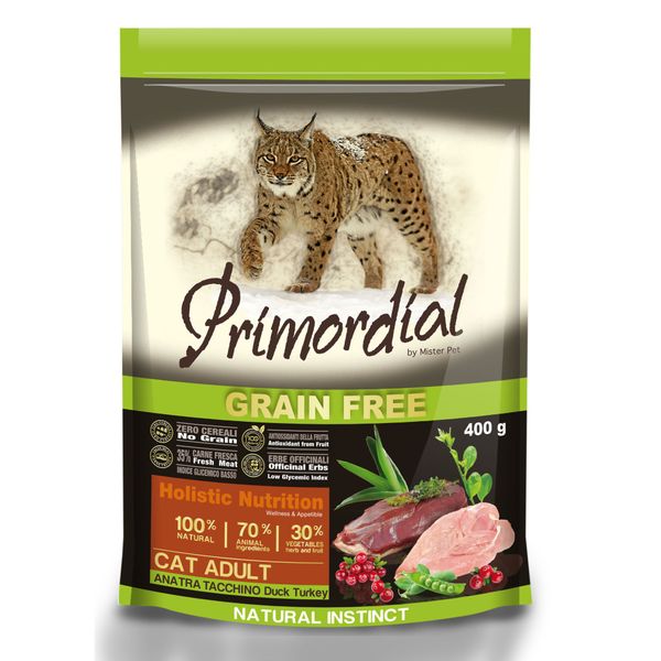 Корм сухой для кошек беззерновой утка и индейка Primordial 400г купить ...