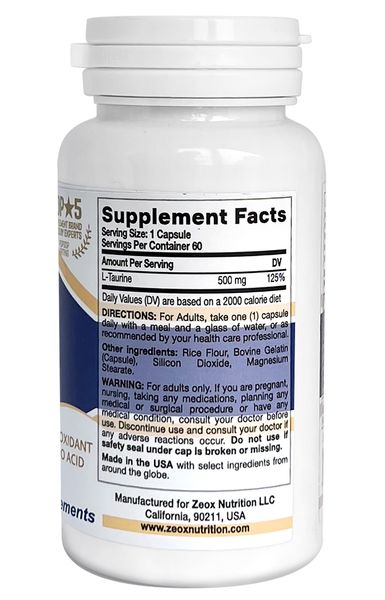 Таурин Zeox Nutrition капсулы 60шт фото №2