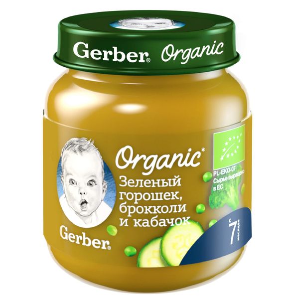 Пюре органическое горох, брокколи и цукини Gerber/Гербер 125г Пюре органическое горох, брокколи и цукини Gerber/Гербер 125г