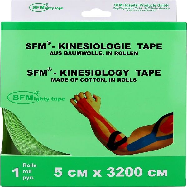 Тейп кинезиологический на хлопковой основе в рулоне зеленый SFM-Plaster 5см х 3200см фото №6