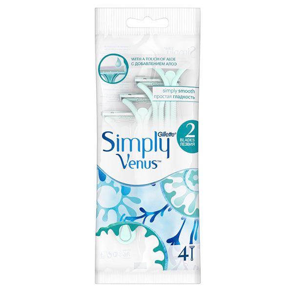 Одноразовая женская бритва Gillette Venus (Жиллетт Винус) Simply 2, 4 шт. Одноразовая женская бритва Gillette Venus (Жиллетт Винус) Simply 2, 4 шт.