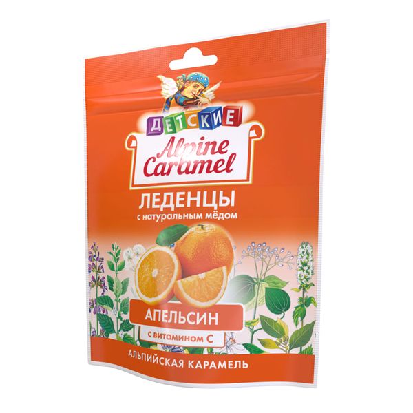 Альпийская карамель с медом и витамином С апельсин детские Alpine Caramel леденцы пак. 75г фото №4
